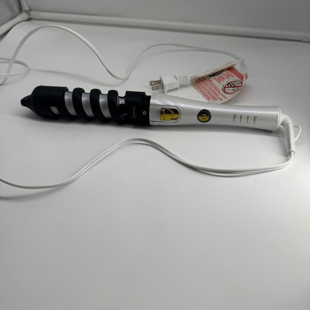 ELLE 2-in-1 Ceramic Spiral Curling Iron / Wand - White/Gold/Black - EUC